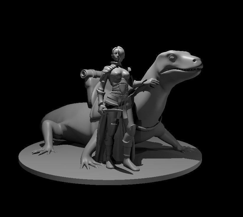 Woman with Lizard Mount miniature model for D&D - Dungeons and Dragons, Pathfinder and Tabletop RPGs