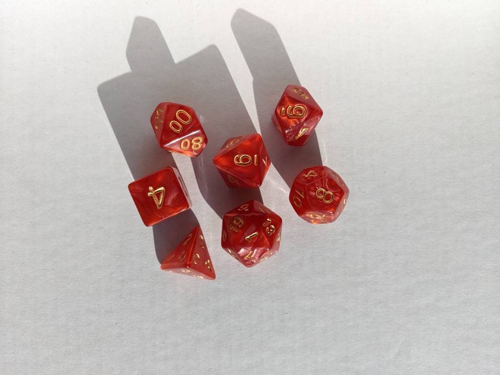 Red Dice Set D&D Polyhedral Dice full 7pc set for Dungeons and Dragons and TTRPGs Free dice bag