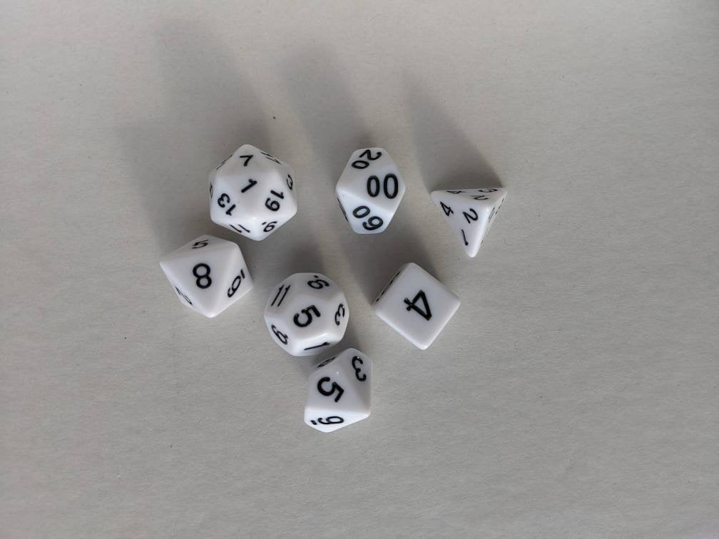 Blizzard White Dice Set D&D Polyhedral Dice full 7pc set for Dungeons and Dragons and TTRPGs Free dice bag