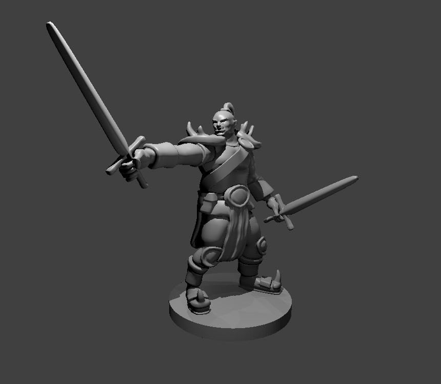 Half Orc Barbarian with Swords Miniature