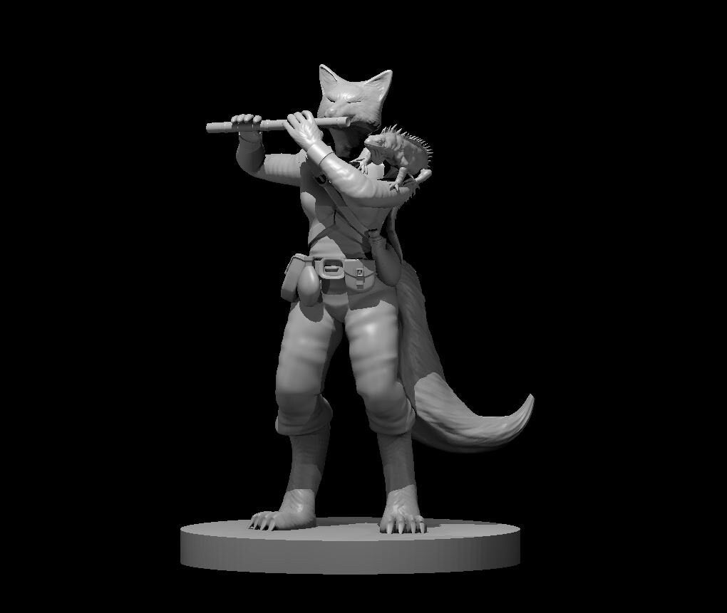 Kitsune Bard with Flute Female Miniature
