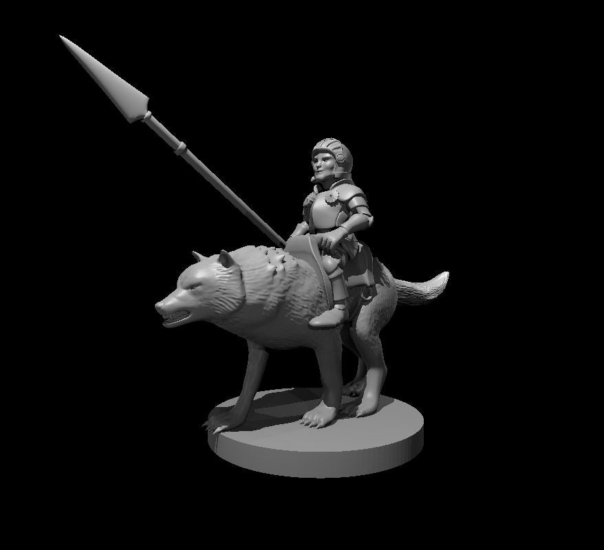 Halfling Cavalier with Wolf miniature model for D&D - Dungeons and Dragons, Pathfinder and Tabletop RPGs