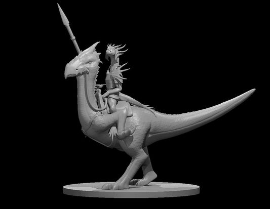 Giant Strider with Firenewt Rider miniature model for D&D - Dungeons and Dragons, Pathfinder and Tabletop RPGs