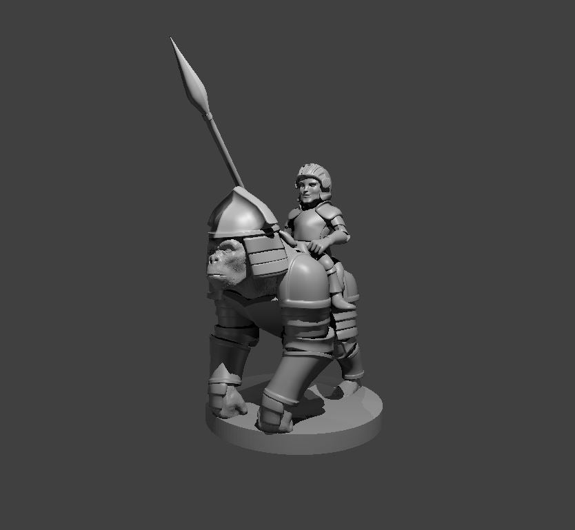 Halfling Cavalier with Gorilla miniature model for D&D - Dungeons and Dragons, Pathfinder and Tabletop RPGs