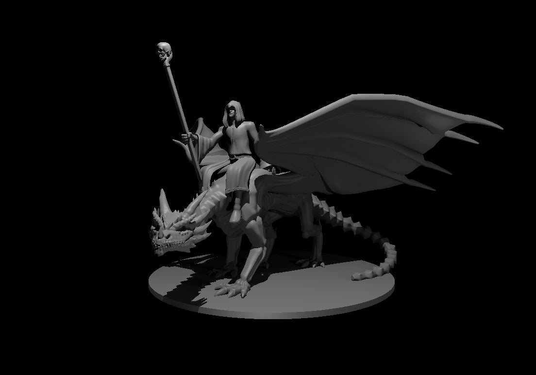 Necromancer Mounted on Undead Dragon miniature model for D&D - Dungeons and Dragons, Pathfinder and Tabletop RPGs