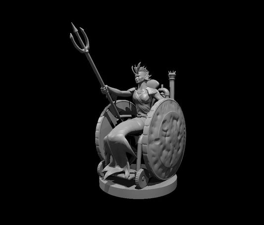 Merfolk on a Battle Wheelchair miniature model for D&D - Dungeons and Dragons, Pathfinder and Tabletop RPGs