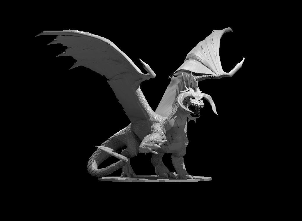 Black Dragon Adult wings closed miniature model for D&D - Dungeons and Dragons, Pathfinder and Tabletop RPGs