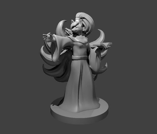 Kitsune Female Mage with Nine Tales miniature model for D&D - Dungeons and Dragons, Pathfinder and Tabletop RPGs