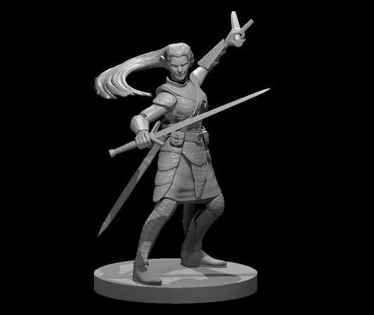 Drow Female Bladesinger w Longswords miniature model for D&D - Dungeons and Dragons, Pathfinder and Tabletop RPGs