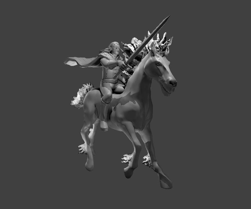 Shrahd and Bucephalus miniature model for D&D - Dungeons and Dragons, Pathfinder and Tabletop RPGs