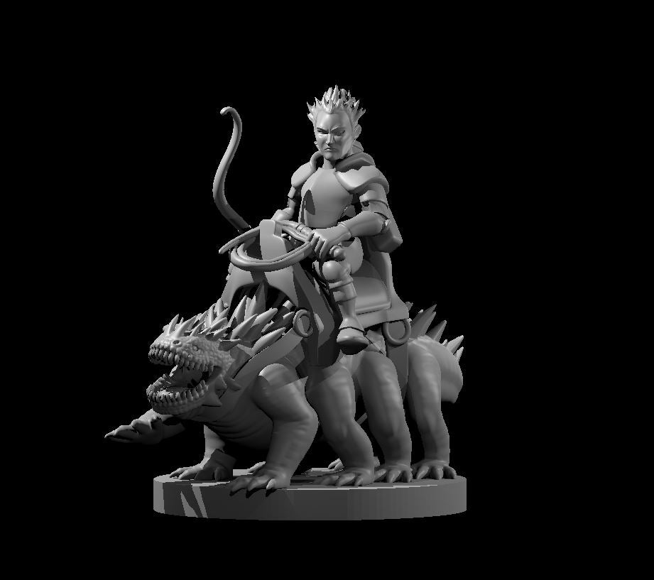 Halfling Cavalier with Basilisk miniature model for D&D - Dungeons and Dragons, Pathfinder and Tabletop RPGs