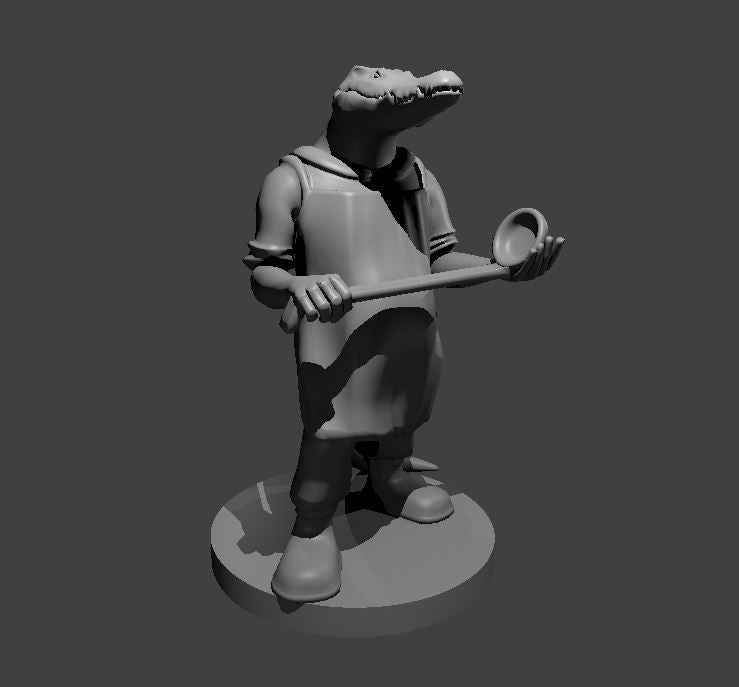 Croc Folk Cook miniature model for D&D - Dungeons and Dragons, Pathfinder and Tabletop RPGs