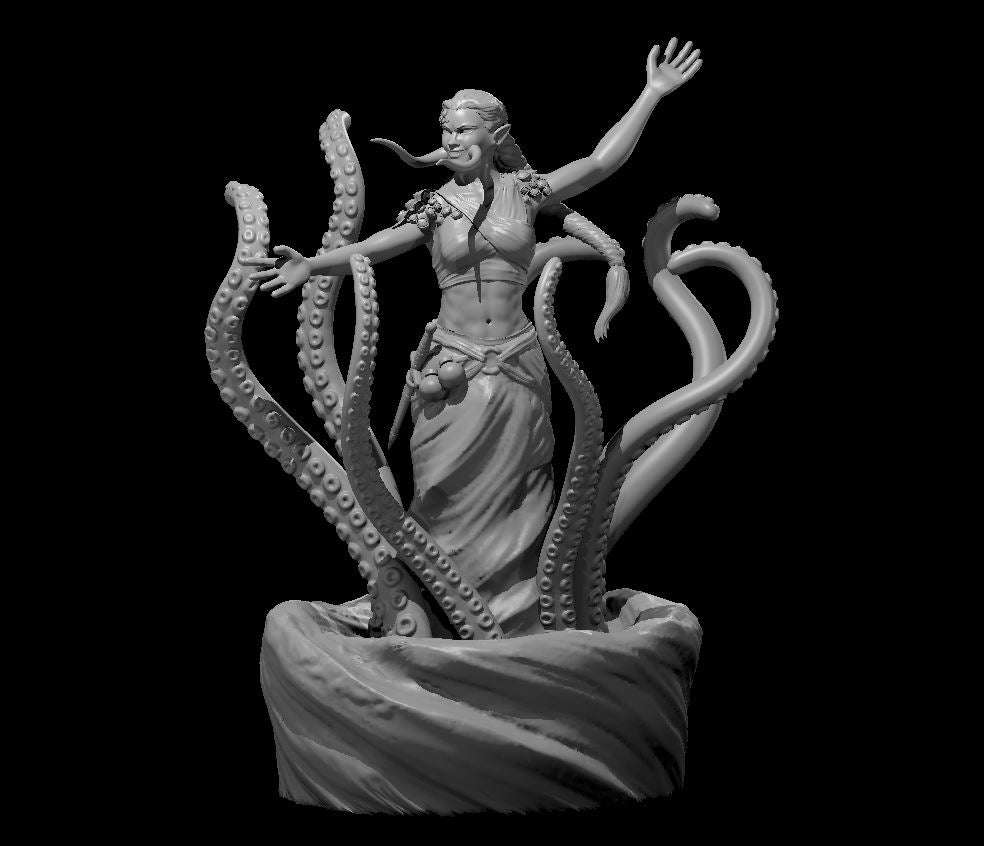 Kraken Priest Female miniature model for D&D - Dungeons and Dragons, Pathfinder and Tabletop RPGs