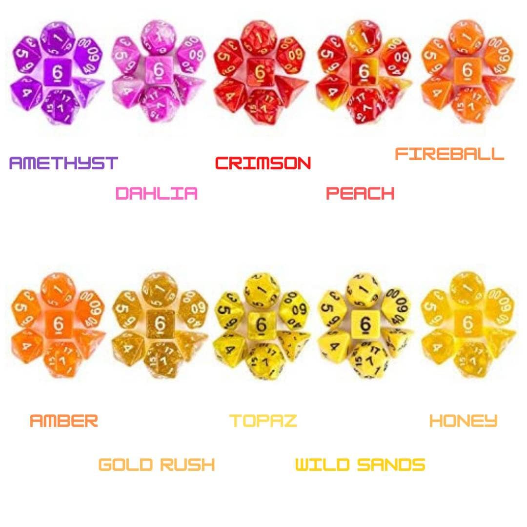 Mystery Dice Sets                         D&D Polyhedral Dice full 7pc set for Dungeons and Dragons and other TTRPGs. Free dice bag.