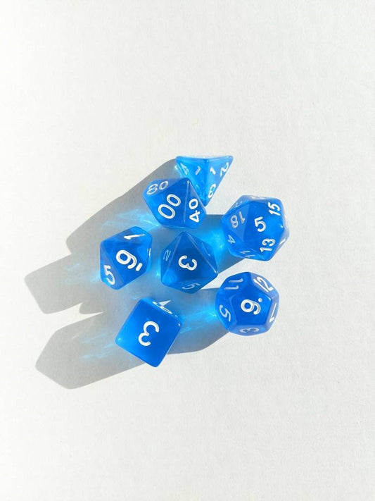 Azure Dice Set                       D&D Polyhedral Dice full 7pc set for Dungeons and Dragons and other TTRPGs Free dice bag