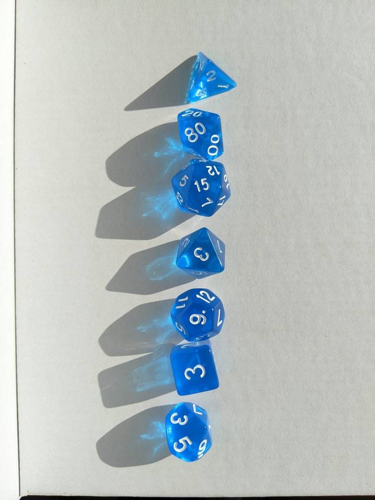 Azure Dice Set                       D&D Polyhedral Dice full 7pc set for Dungeons and Dragons and other TTRPGs Free dice bag