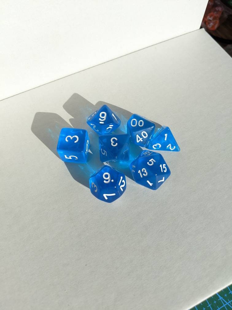 Azure Dice Set                       D&D Polyhedral Dice full 7pc set for Dungeons and Dragons and other TTRPGs Free dice bag