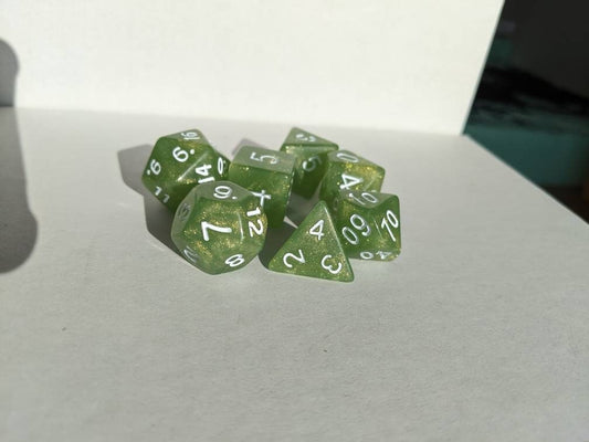 Faerie Fire Glitter Dice Set                       D&D Polyhedral Dice full 7pc set for Dungeons and Dragons and other TTRPGs Free dice bag