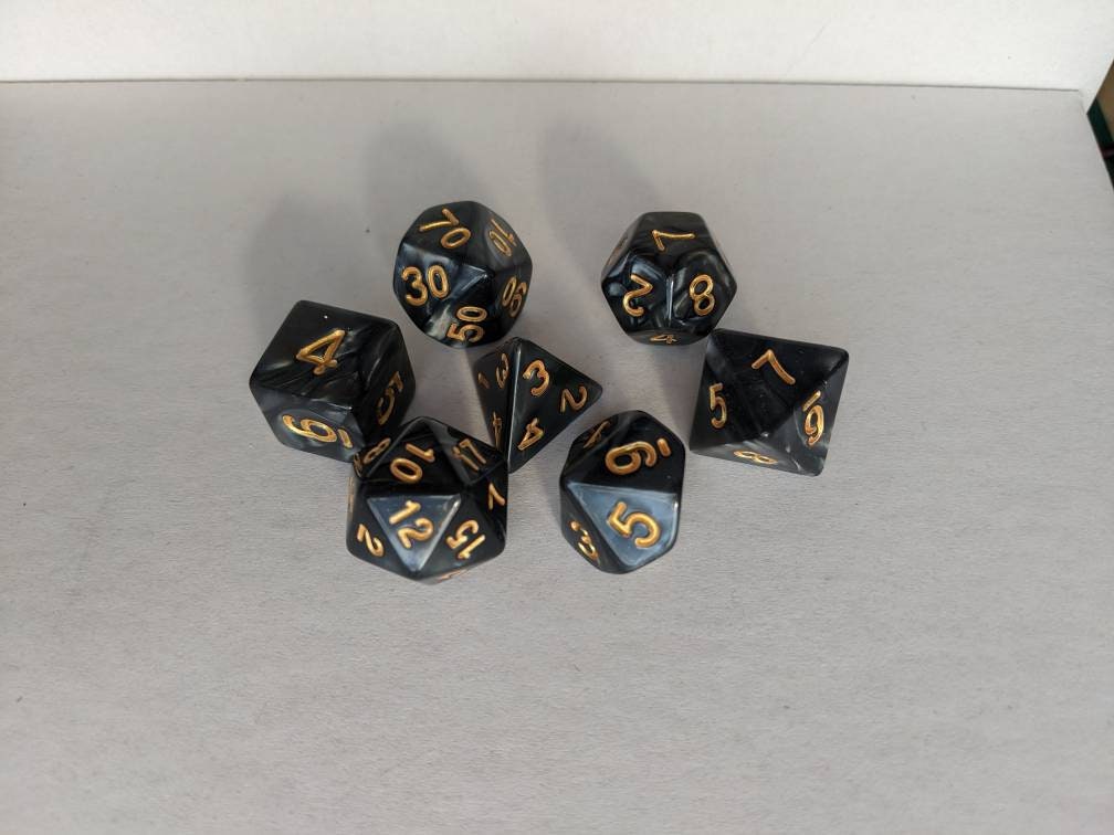 Midnight Black Dice Set                       D&D Polyhedral Dice full 7pc set for Dungeons and Dragons and other TTRPGs Free dice bag