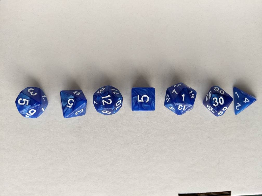 Deep Sea Blue Dice Set                       D&D Polyhedral Dice full 7pc set for Dungeons and Dragons and other TTRPGs Free dice bag