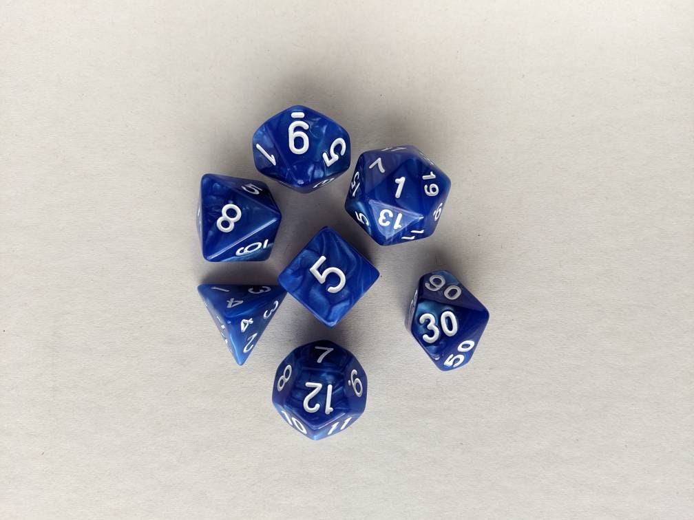 Deep Sea Blue Dice Set                       D&D Polyhedral Dice full 7pc set for Dungeons and Dragons and other TTRPGs Free dice bag