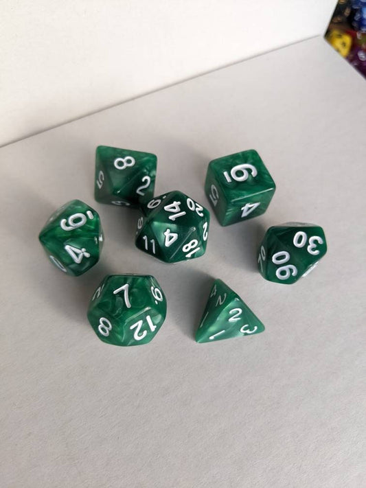 Forest Green Dice Set                       D&D Polyhedral Dice full 7pc set for Dungeons and Dragons and other TTRPGs Free dice bag