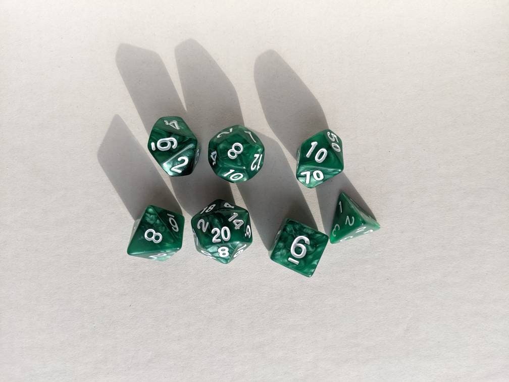 Forest Green Dice Set                       D&D Polyhedral Dice full 7pc set for Dungeons and Dragons and other TTRPGs Free dice bag