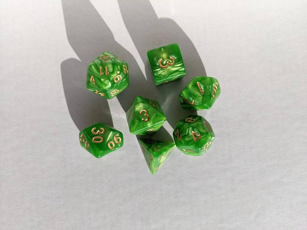 Light Green Dice Set                       D&D Polyhedral Dice full 7pc set for Dungeons and Dragons and other TTRPGs Free dice bag