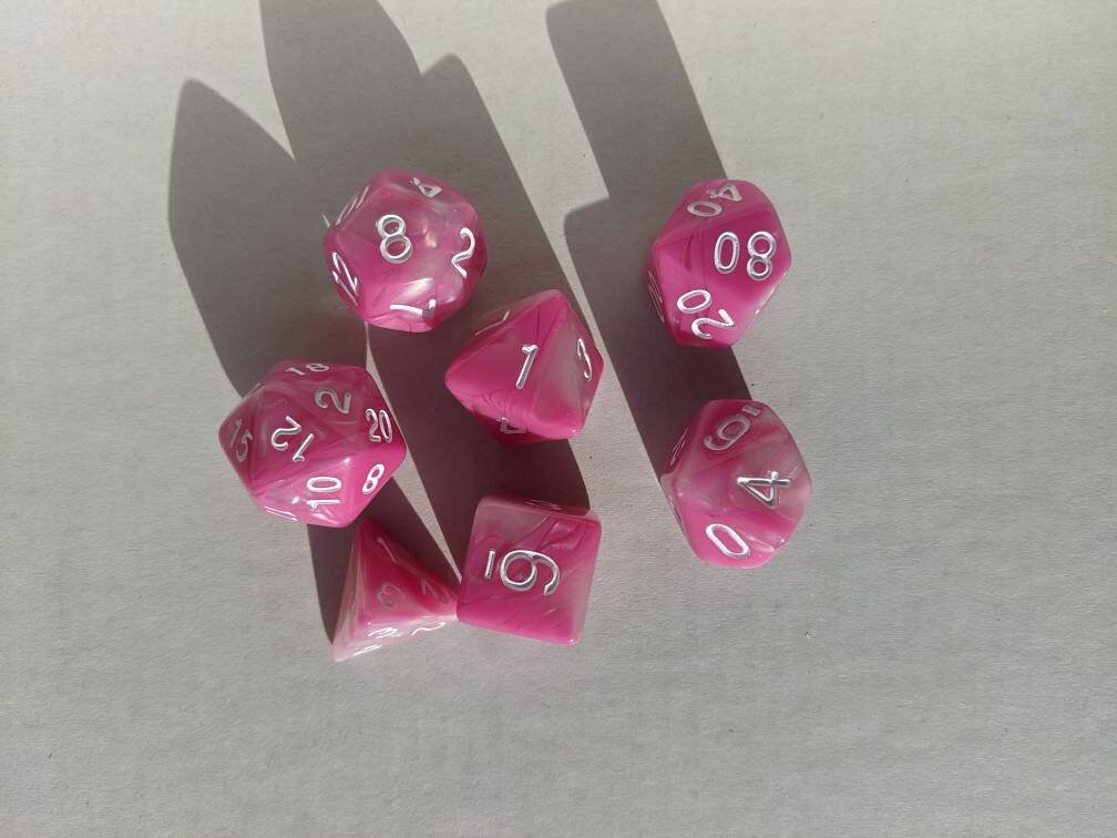 Pink Dice Set                       D&D Polyhedral Dice full 7pc set for Dungeons and Dragons and TTRPGs Free dice bag