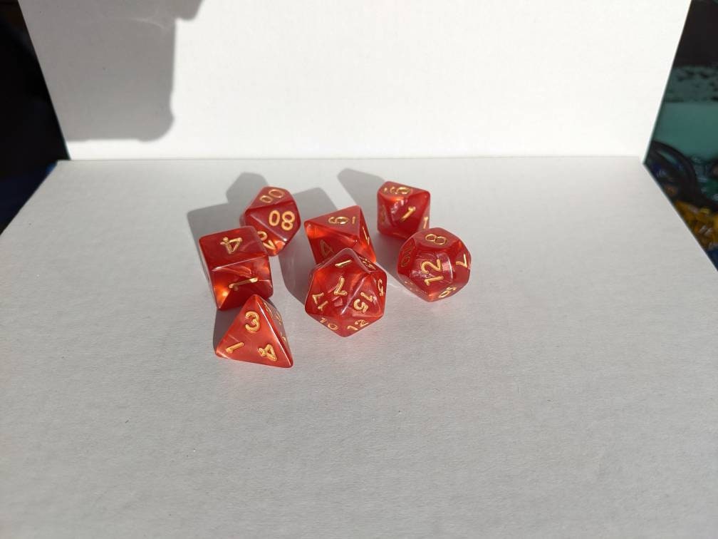 Red Dice Set                       D&D Polyhedral Dice full 7pc set for Dungeons and Dragons and TTRPGs Free dice bag