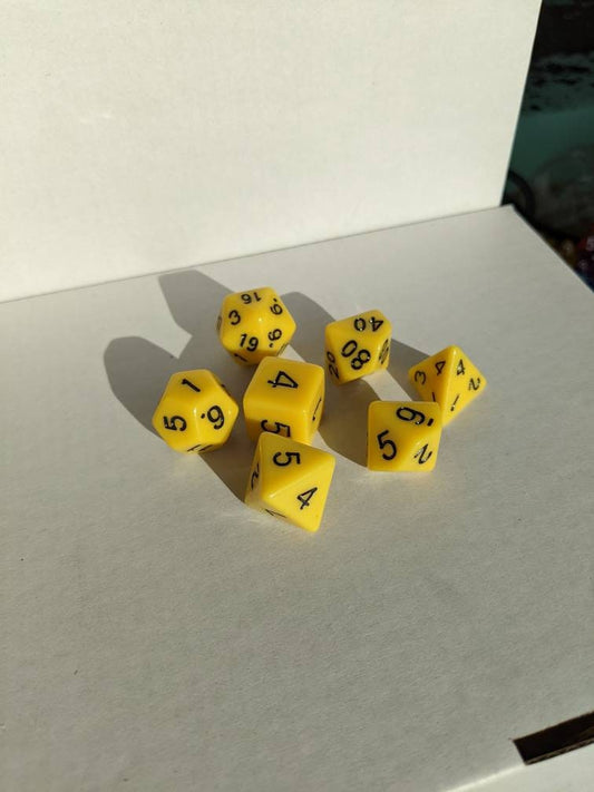 Yellow Dice Set                       D&D Polyhedral Dice full 7pc set for Dungeons and Dragons and TTRPGs Free dice bag