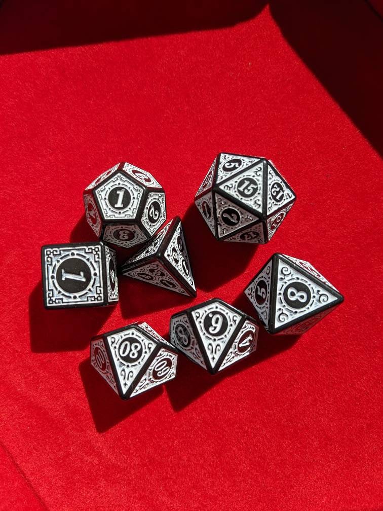 White Carved Dice Set                       D&D Polyhedral Dice full 7pc set for Dungeons and Dragons and other TTRPGs Free dice bag