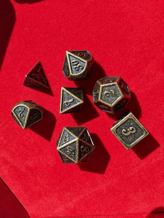 Antique Effect Metal Dice Set                       D&D Polyhedral Dice full 7pc set for Dungeons and Dragons and other TTRPGs Free dice bag