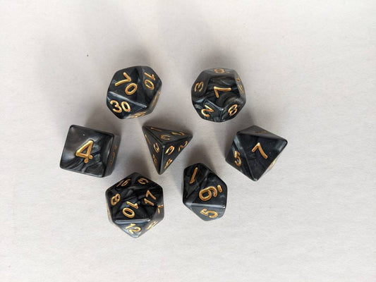 Midnight Black Dice Set                       D&D Polyhedral Dice full 7pc set for Dungeons and Dragons and other TTRPGs Free dice bag