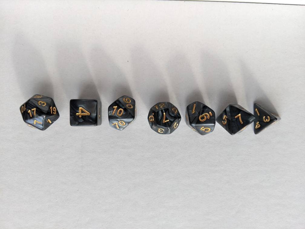 Midnight Black Dice Set                       D&D Polyhedral Dice full 7pc set for Dungeons and Dragons and other TTRPGs Free dice bag