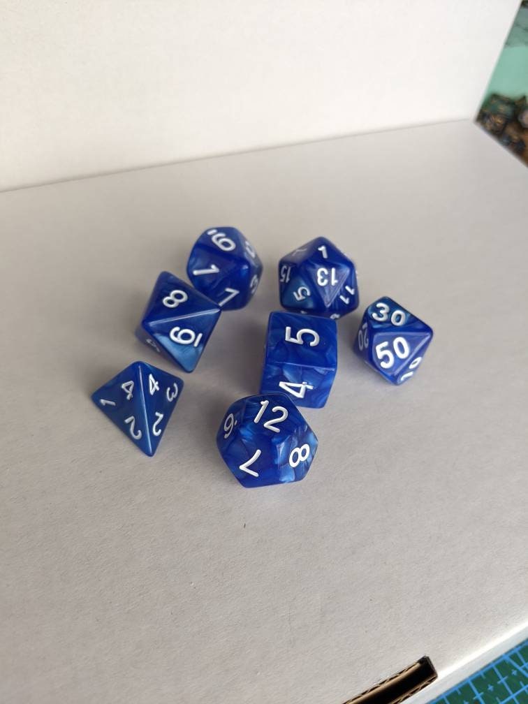 Deep Sea Blue Dice Set                       D&D Polyhedral Dice full 7pc set for Dungeons and Dragons and other TTRPGs Free dice bag