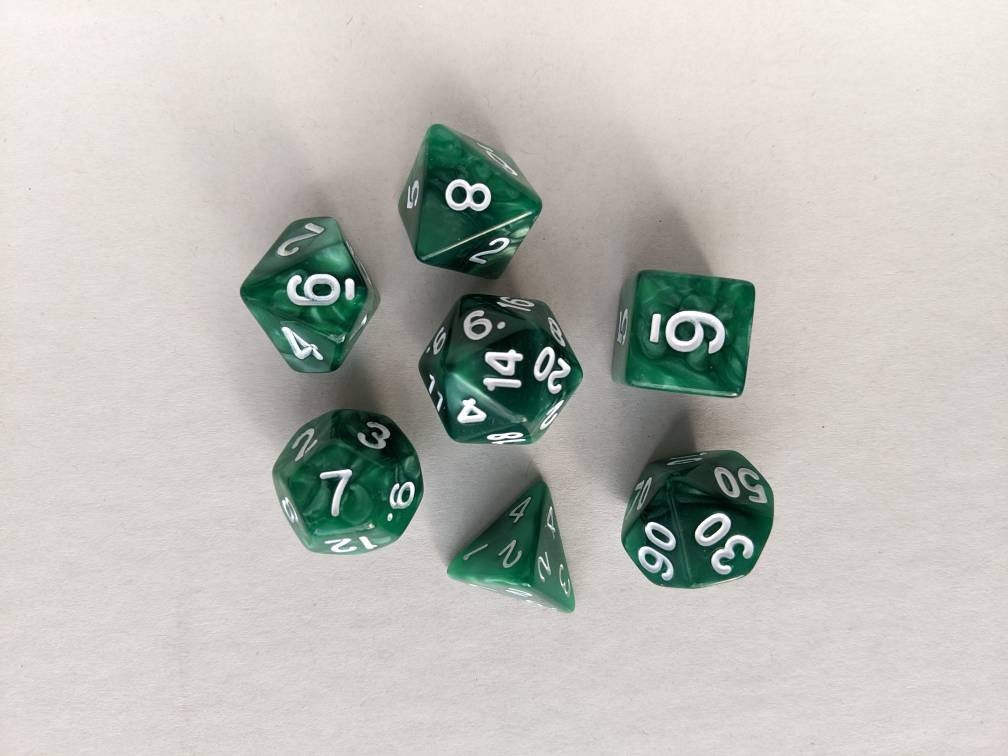 Forest Green Dice Set                       D&D Polyhedral Dice full 7pc set for Dungeons and Dragons and other TTRPGs Free dice bag