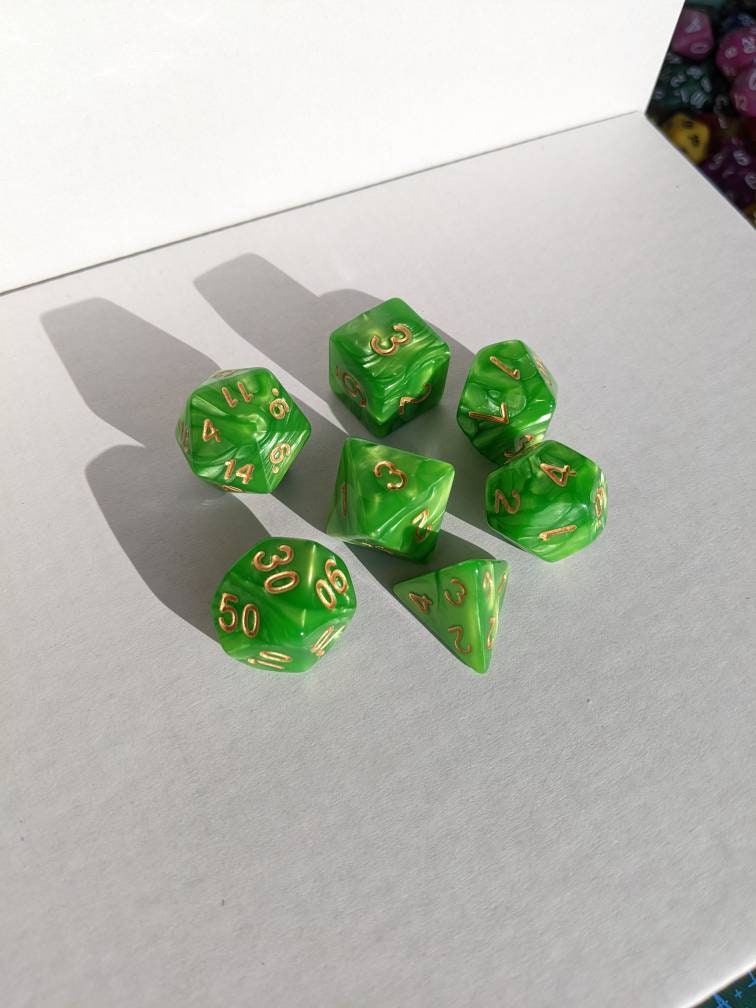 Light Green Dice Set                       D&D Polyhedral Dice full 7pc set for Dungeons and Dragons and other TTRPGs Free dice bag