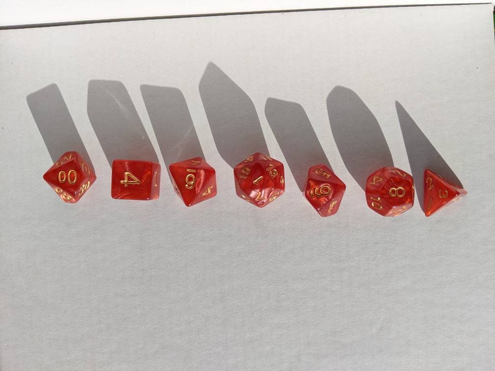 Red Dice Set                       D&D Polyhedral Dice full 7pc set for Dungeons and Dragons and TTRPGs Free dice bag
