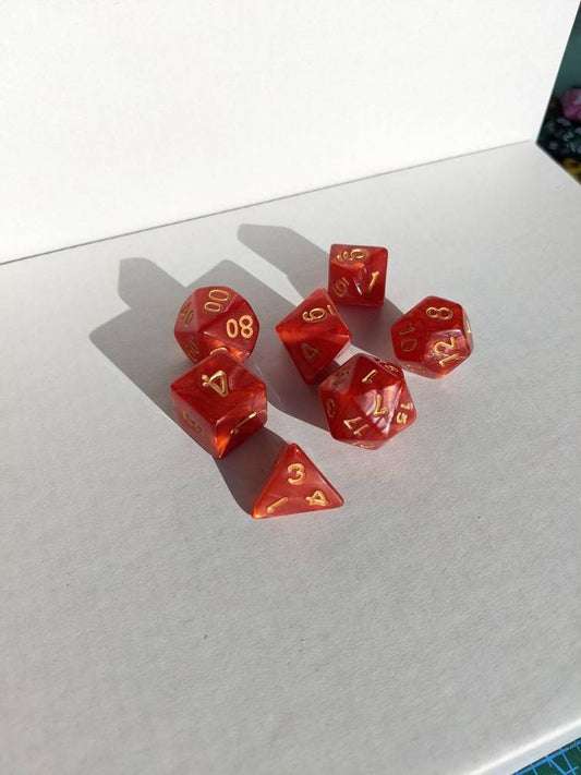 Red Dice Set                       D&D Polyhedral Dice full 7pc set for Dungeons and Dragons and TTRPGs Free dice bag