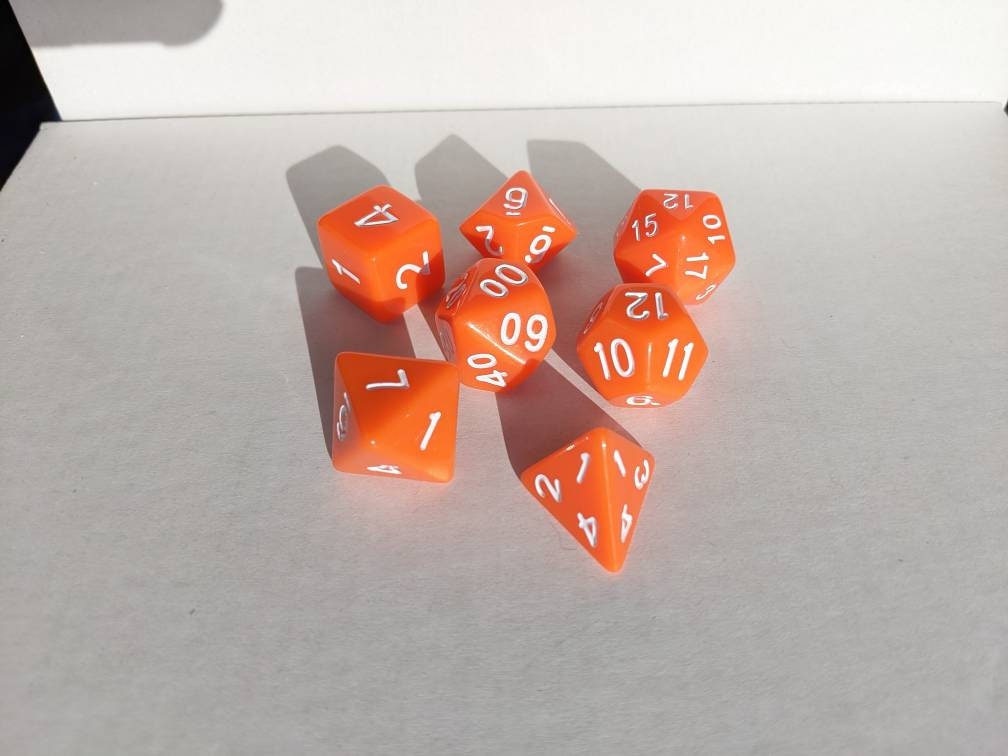 Fireball Orange Dice Set                       D&D Polyhedral Dice full 7pc set for Dungeons and Dragons and TTRPGs Free dice bag