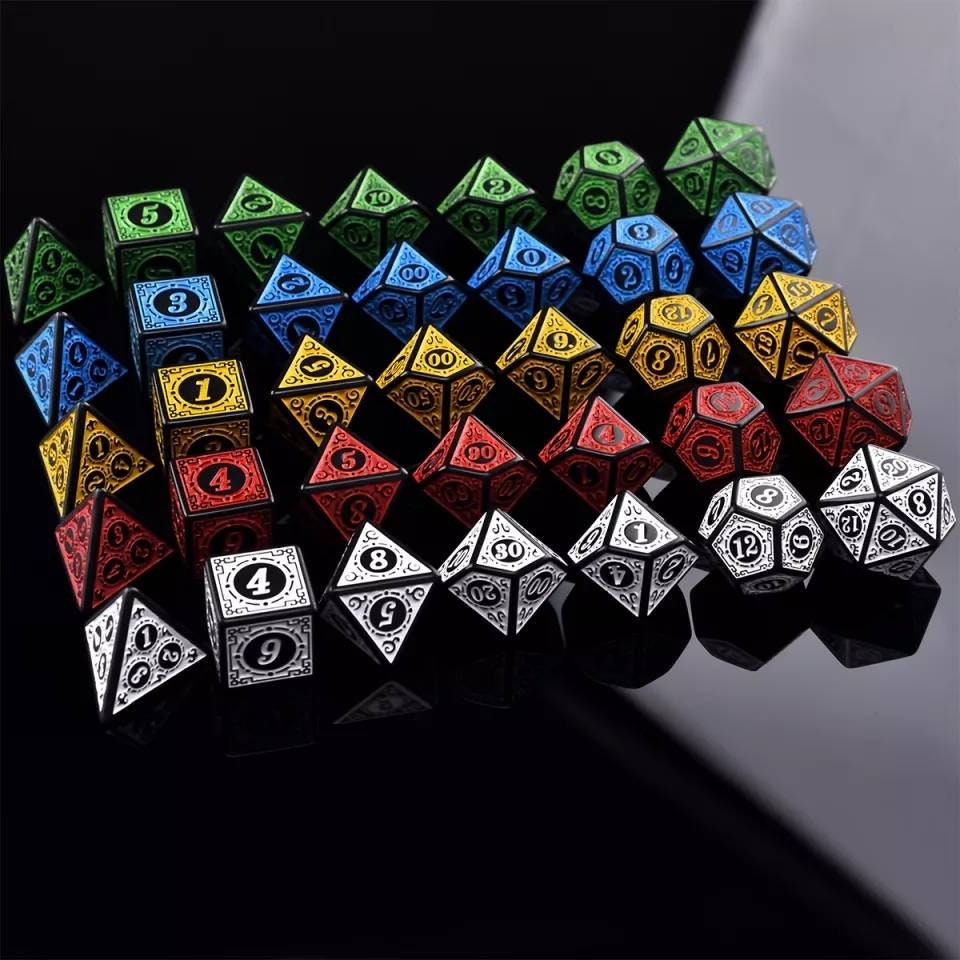 Red Carved Dice Set                       D&D Polyhedral Dice full 7pc set for Dungeons and Dragons and other TTRPGs Free dice bag