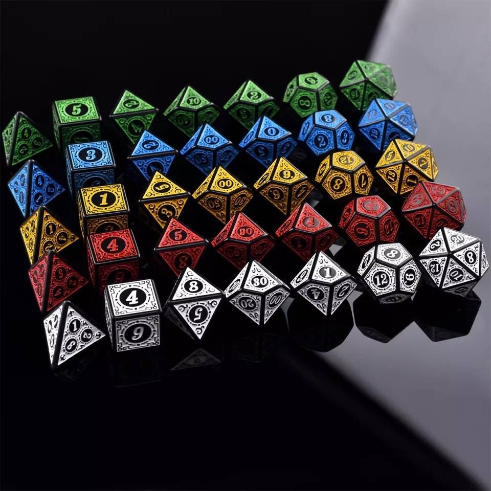 Blue Carved Dice Set                       D&D Polyhedral Dice full 7pc set for Dungeons and Dragons and other TTRPGs Free dice bag