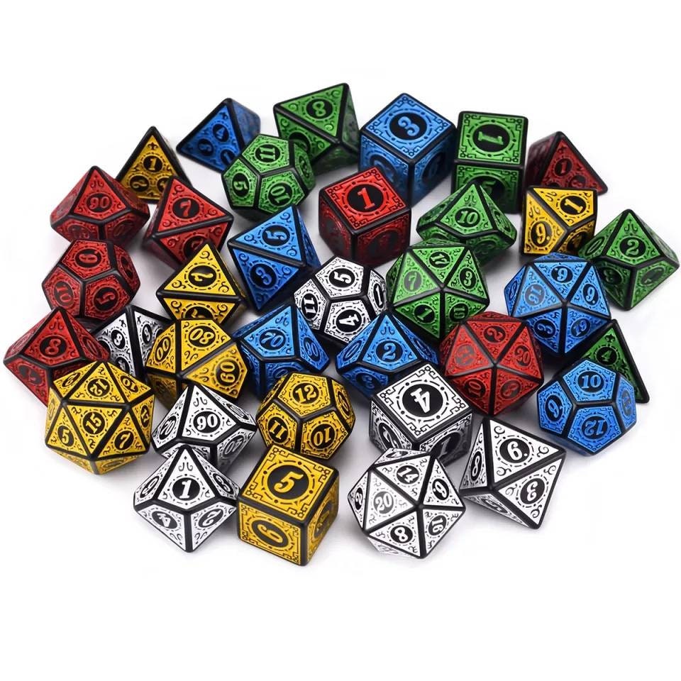 Red Carved Dice Set                       D&D Polyhedral Dice full 7pc set for Dungeons and Dragons and other TTRPGs Free dice bag