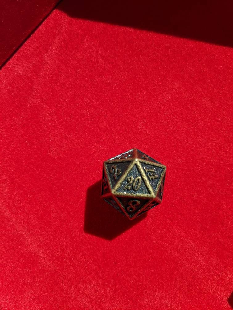 Antique Effect Metal Dice Set                       D&D Polyhedral Dice full 7pc set for Dungeons and Dragons and other TTRPGs Free dice bag