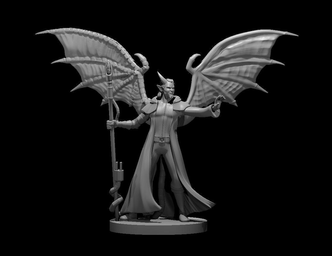 Tiefling Warlock Miniature with Mechanical Arm