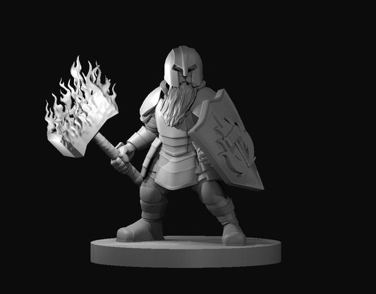 Dwarf cleric with Flaming Hammer Miniature