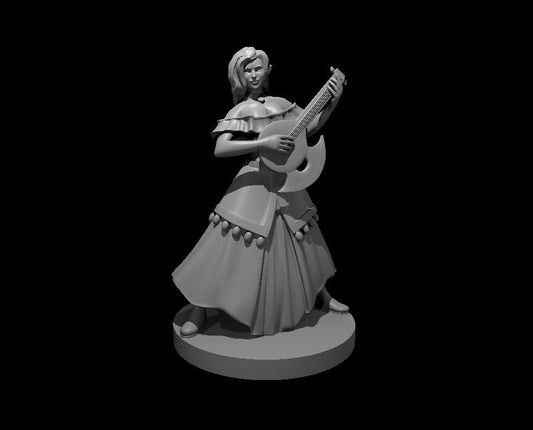 Elven Bard with Axe Lute Female Miniature