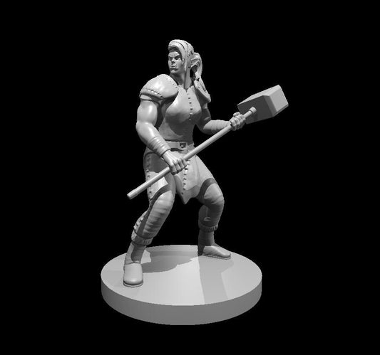 Half Orc Barbarian with Hammer Female Miniature