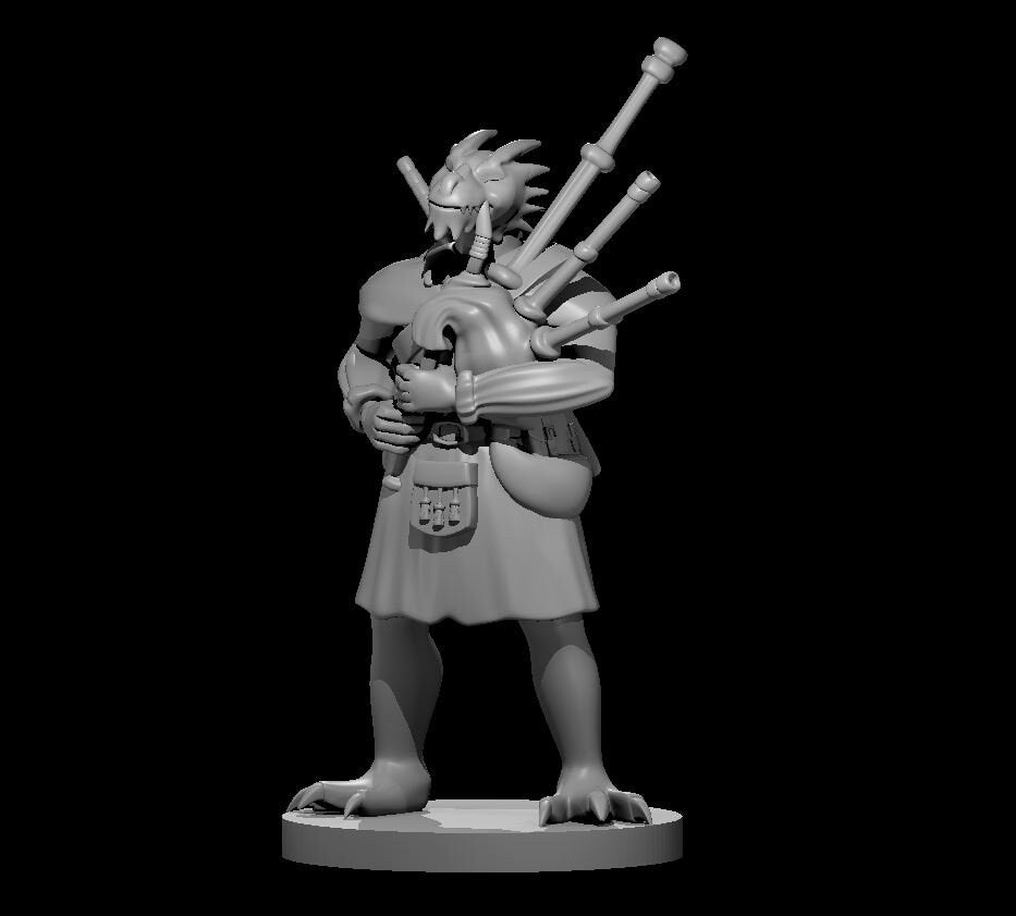 Dragonborn Bagpiper Bard Miniature